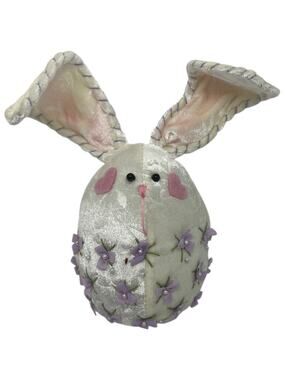 Crescent Enterprise Plush White Bunny Rabbit Easter Ornament Purple Flowers